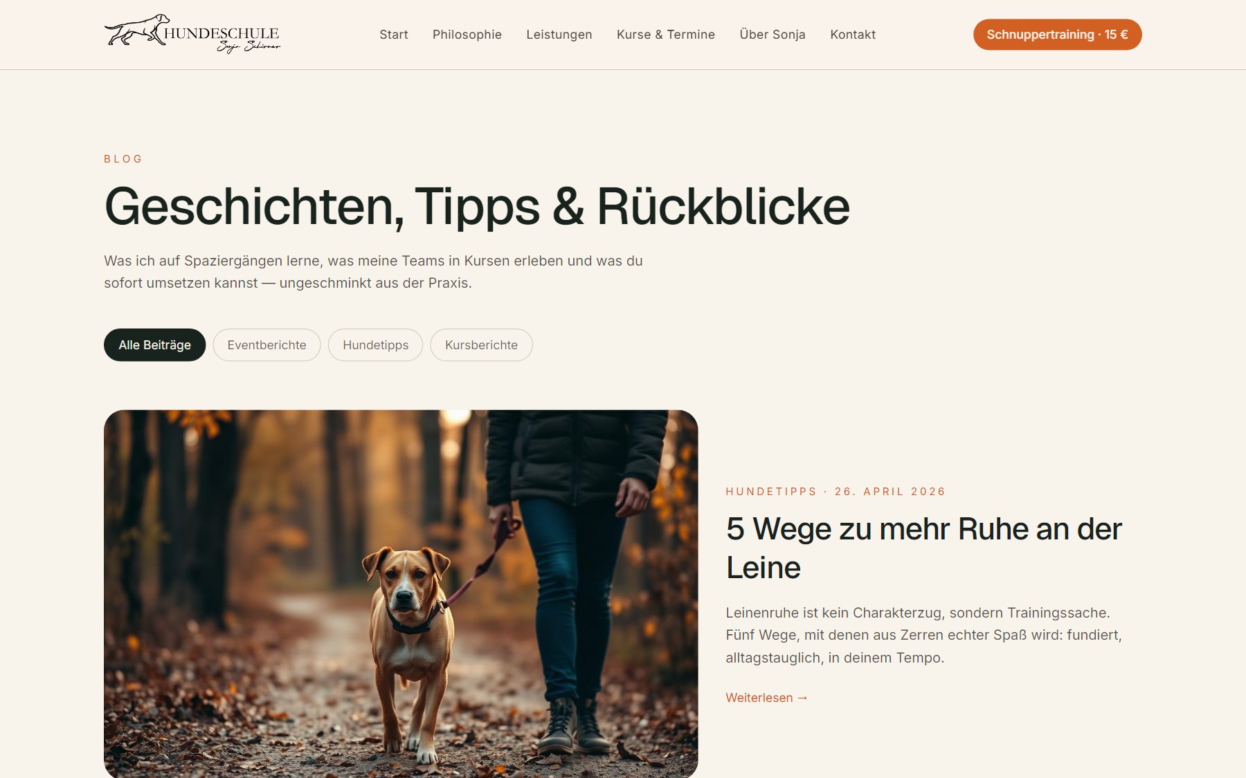 Blog einer Hundeschule für Sichtbarkeit und Reichweite — Desktop