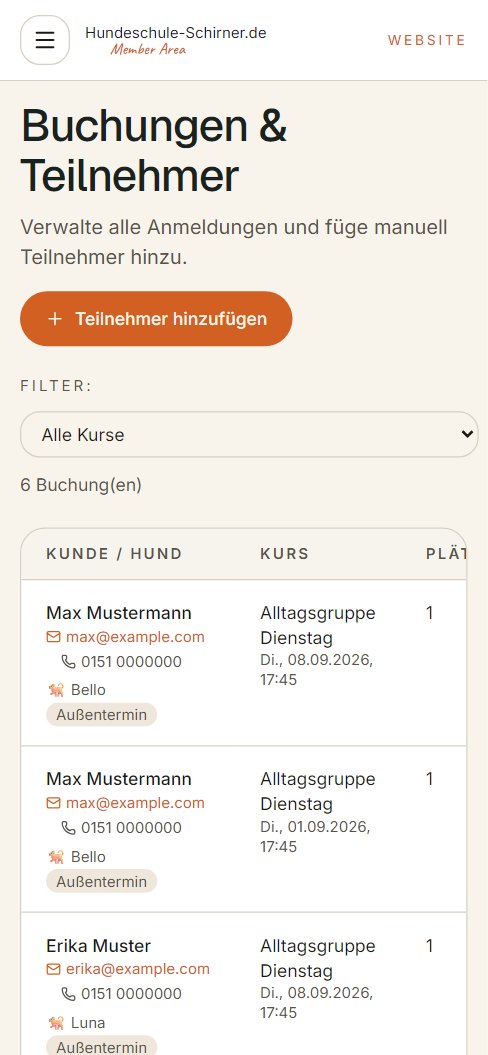 Buchungsübersicht in der Member Area — Mobil